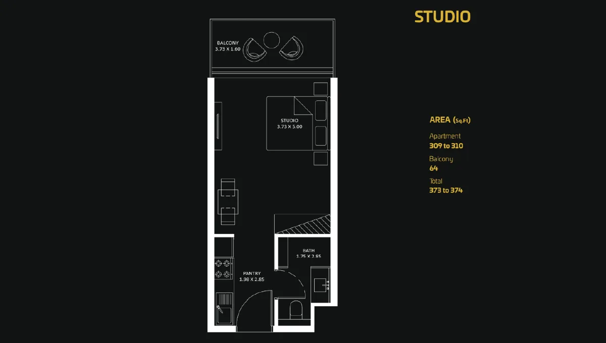 bayz 101 by danube - studio apartment floor plan