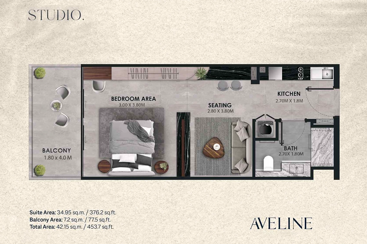Aveline residence studio apartment floor plan