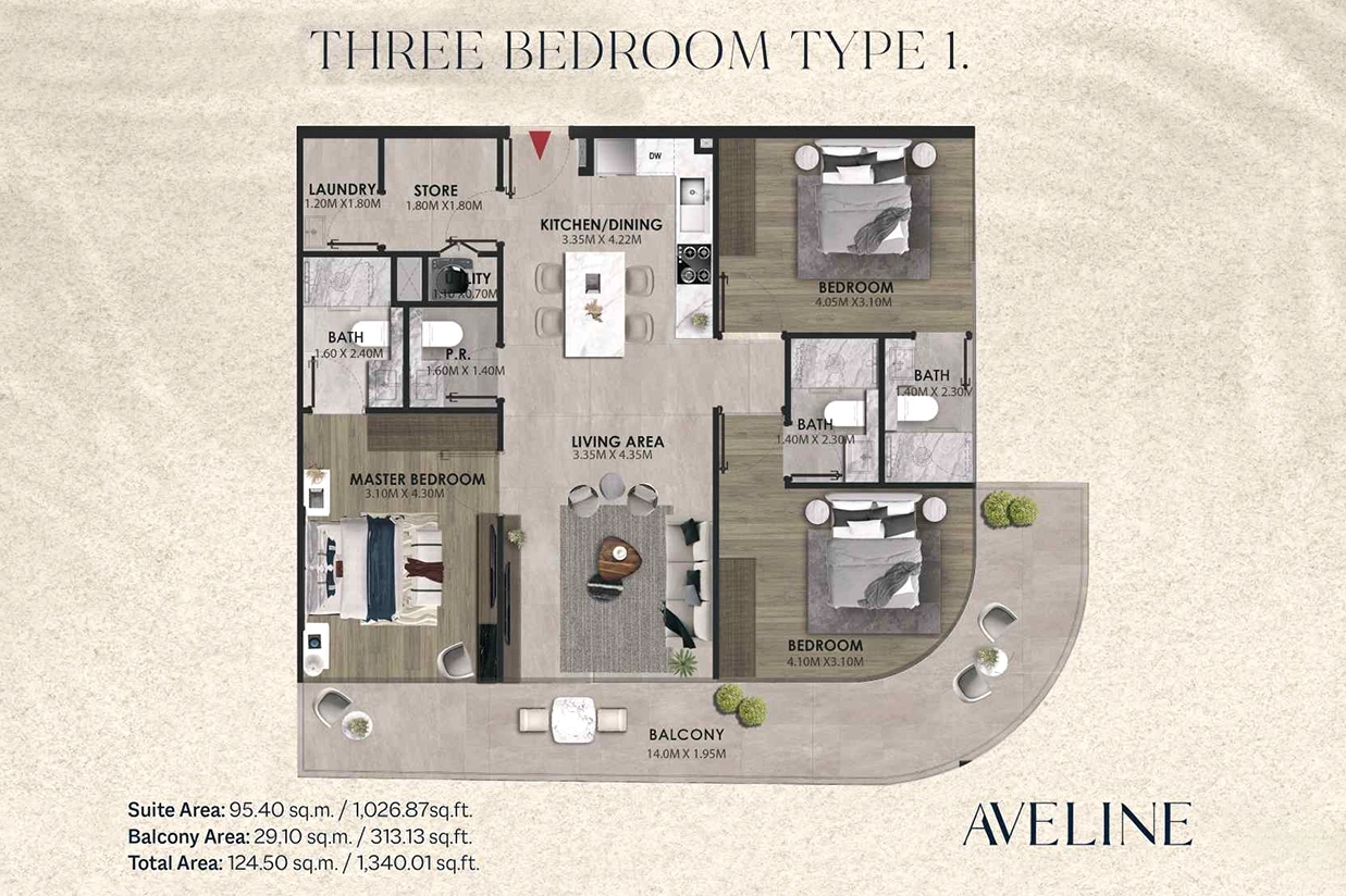 Aveline residence 2 bedroom apartment floor plan